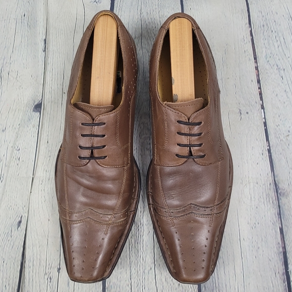 AM SHOE COMPANY | leather lace-up square/snip toe oxford derby shoes - Picture 1 of 13